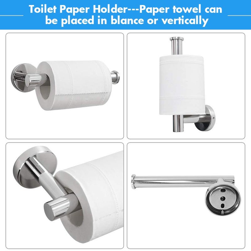 TocTen 5 PCS Bathroom Hardware Set SUS304 Stainless Steel-Towel Rack Set Include Lengthen Hand Towel Bar+Toilet Paper Holder+3 Robe Towel Hooks Bathroom Accessories Towel Bar Set(Polished Chrome,16IN) - Image 3